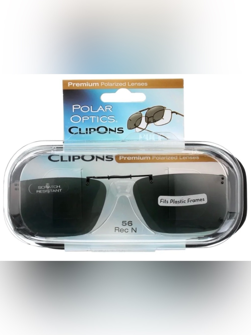 Polar Optics Premium Polarized Flip up DK Gray Square ClipOn Sunglasses 56 Rec N